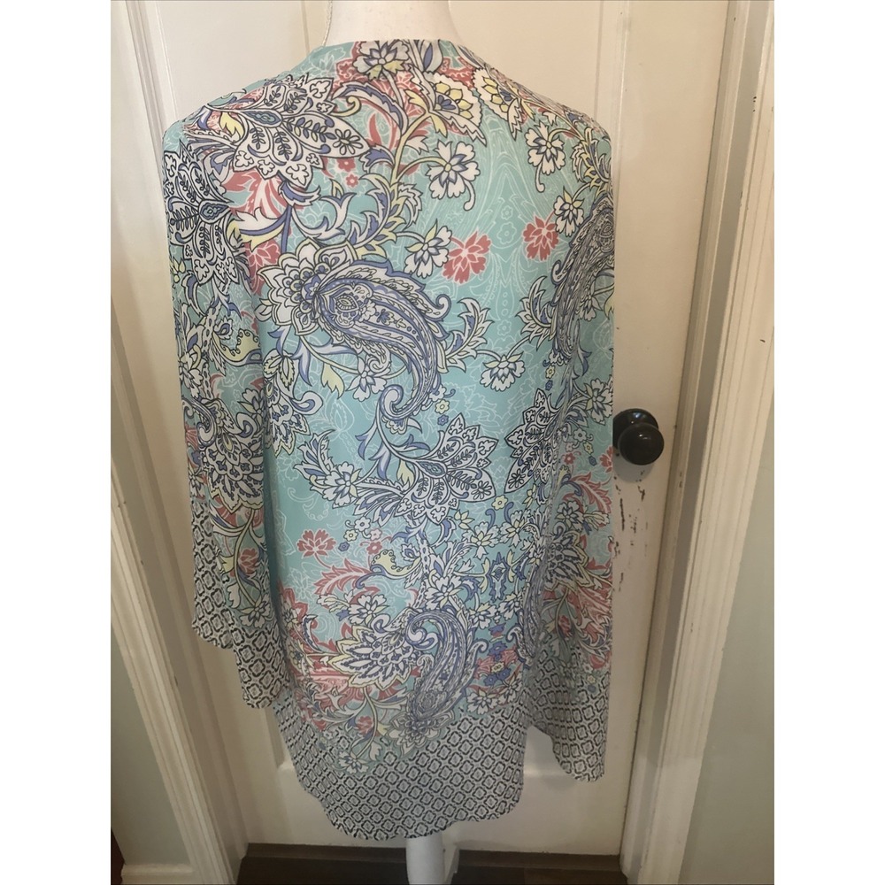 Belle by Kim Gravel Open Front Printed Woven Cardigan Kimono Style A377275 Sz L - Picture 3 of 10